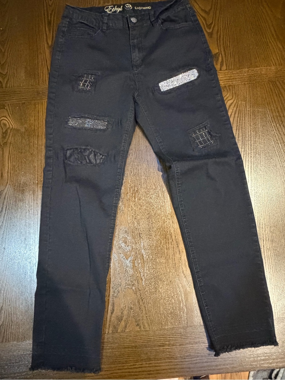 Ethyl Black Distressed Embellished Ankle Jeans